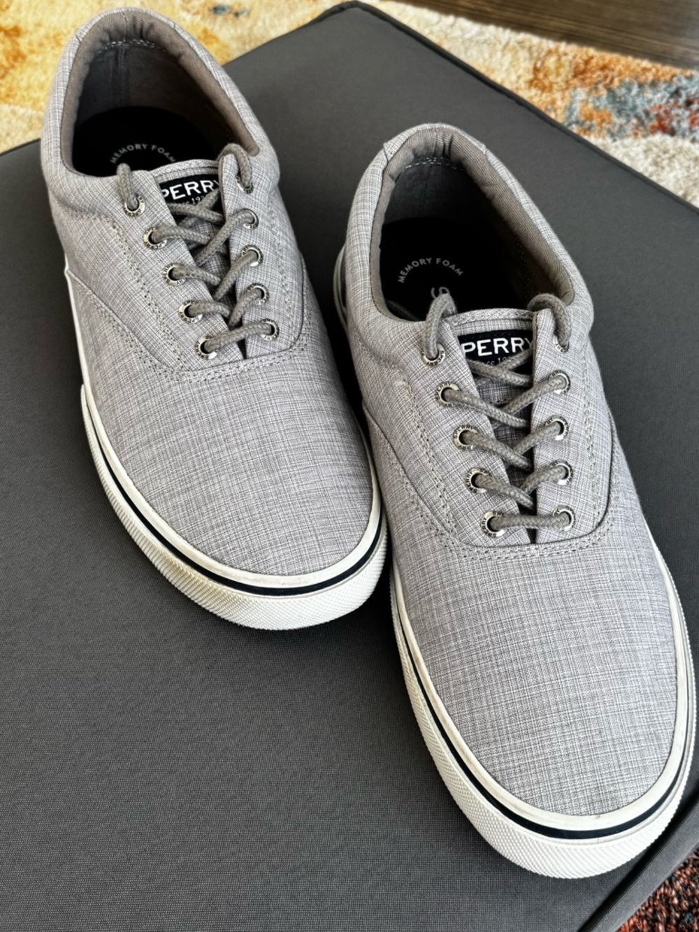 Sperry Men's Light Gray linen Canvas Low-Top Sneakers memory foam